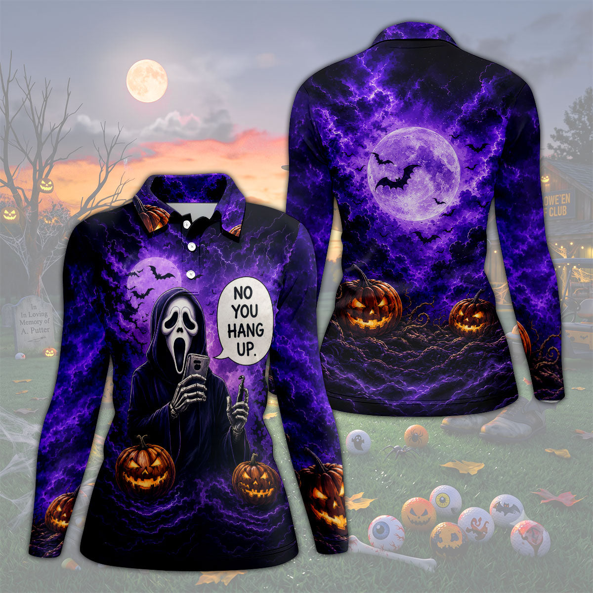 No You Hang Up Halloween Horror Character Shirt, Golf Shirts For Women, Printed Golf Shirt