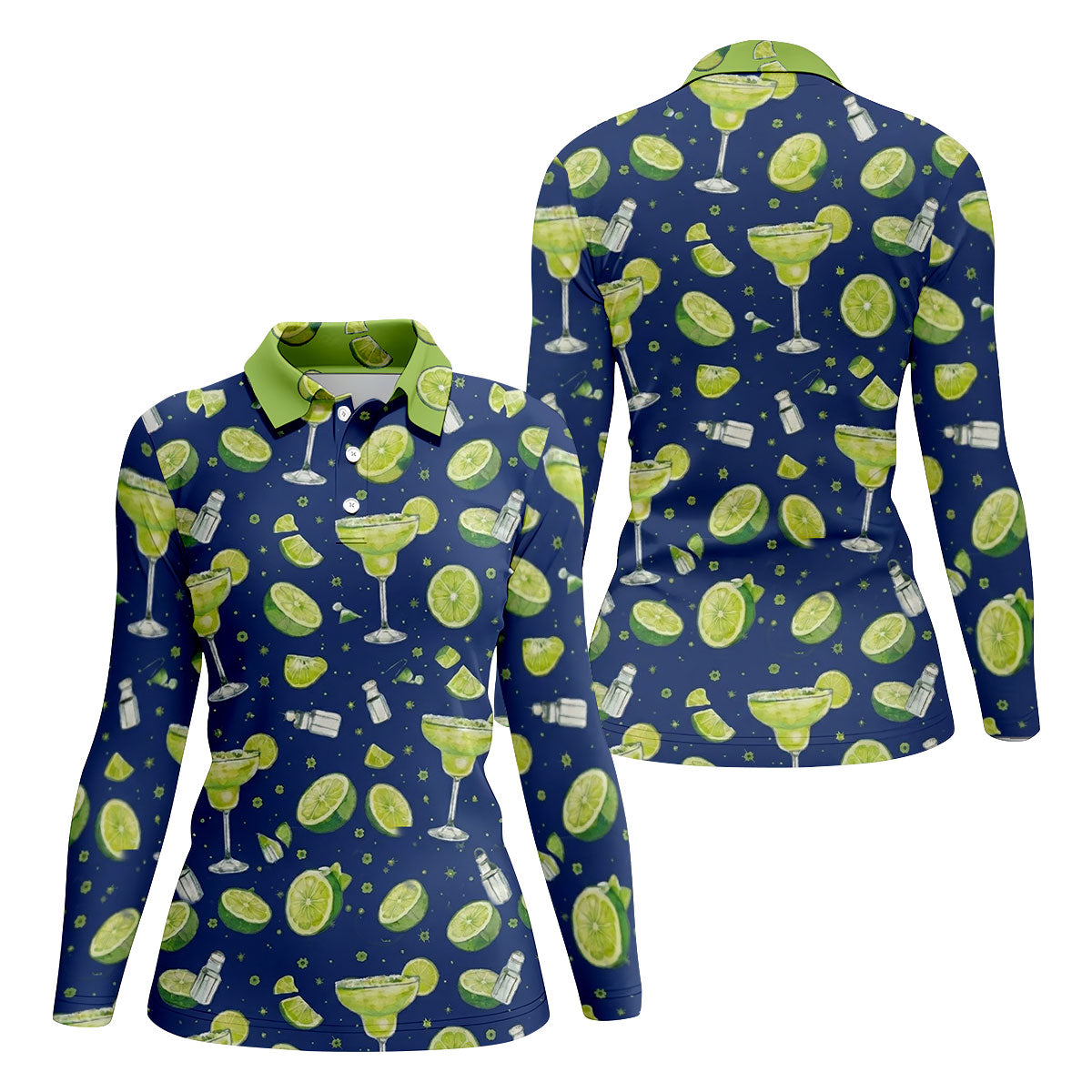 Margarita Cocktail Golf Shirt, Tropical Lime Drink Pattern, Golf Shirt For Women