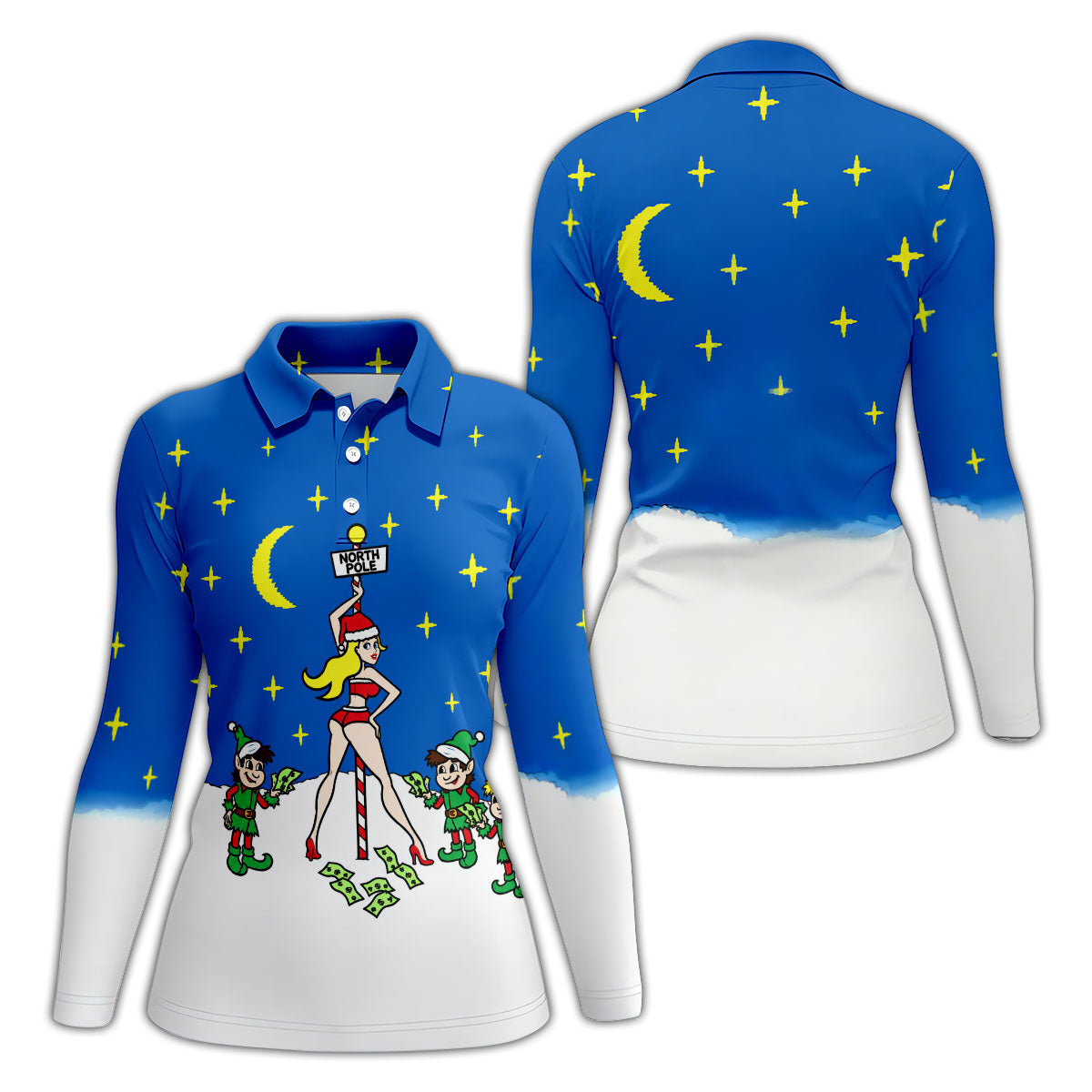 Funny North Pole Christmas Pin Up Polo Shirt, Women’s Golf Polo, Golf Tops For Women