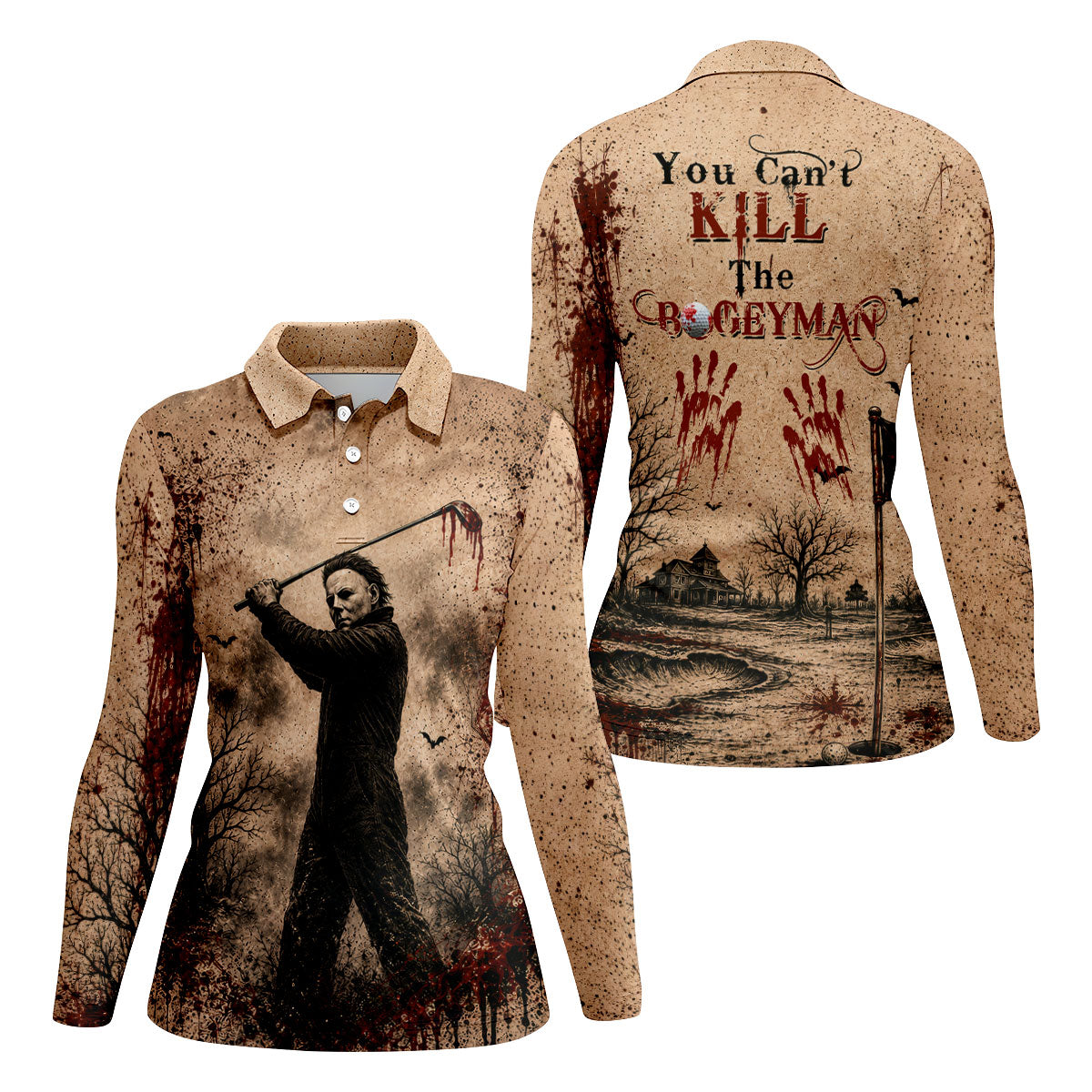 You Can't Kill The Bogeyman Halloween Golf Polo Shirt, Ladies Golf Shirt, Womens Golf Tops