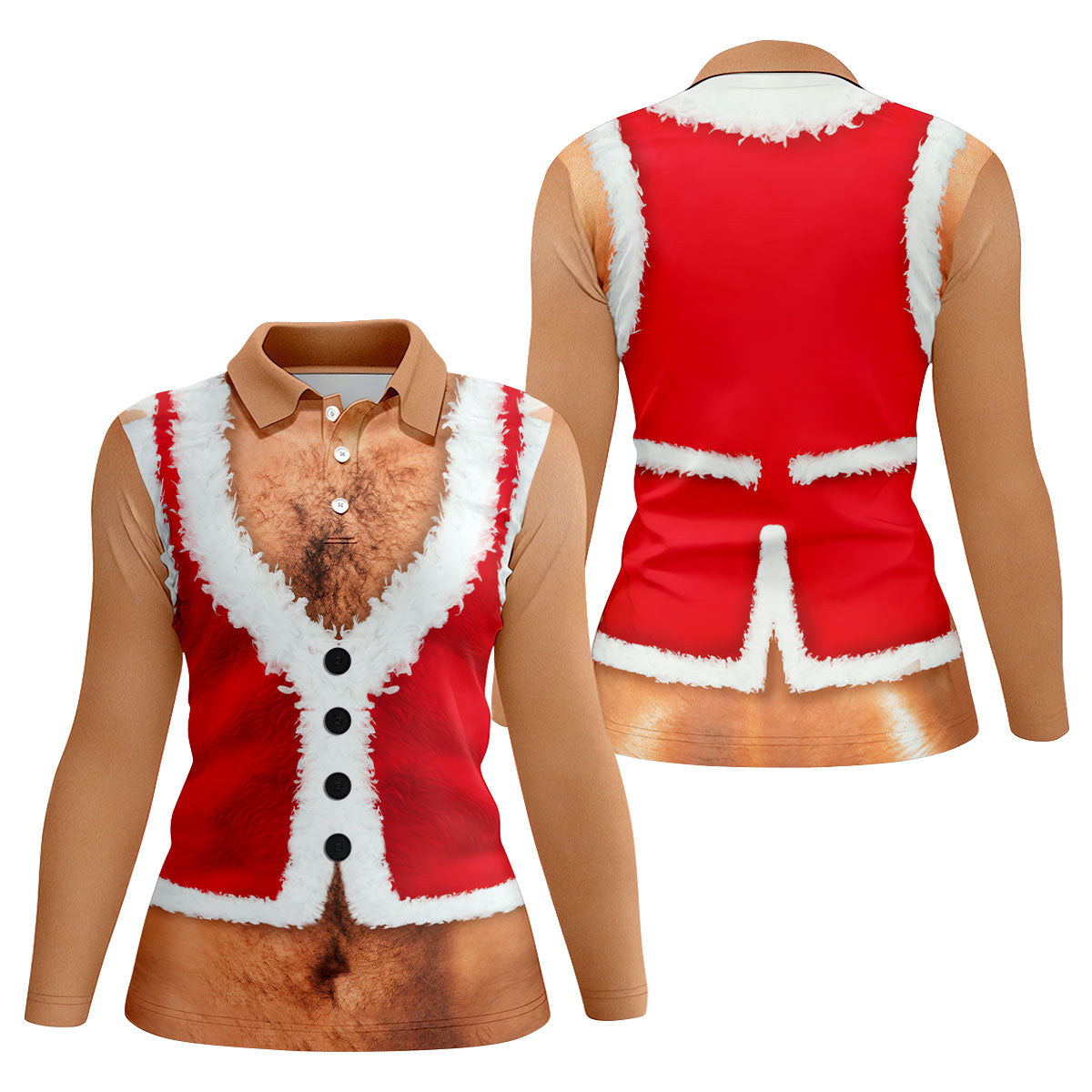 Hairy Chest Santa Print Christmas Golf Shirt, Womens Golf Tops, Golf Shirts For Women