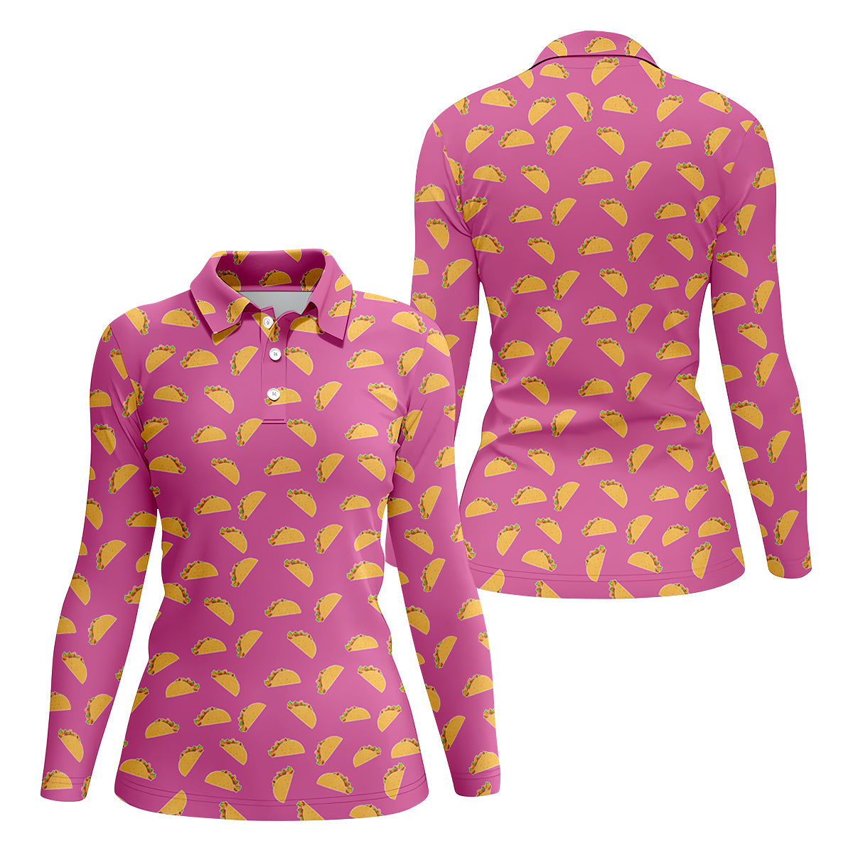 The Pink Taco Seamless Pattern Women's Golf Shirts, Women's Golf Tops, Ladies Golf Shirt