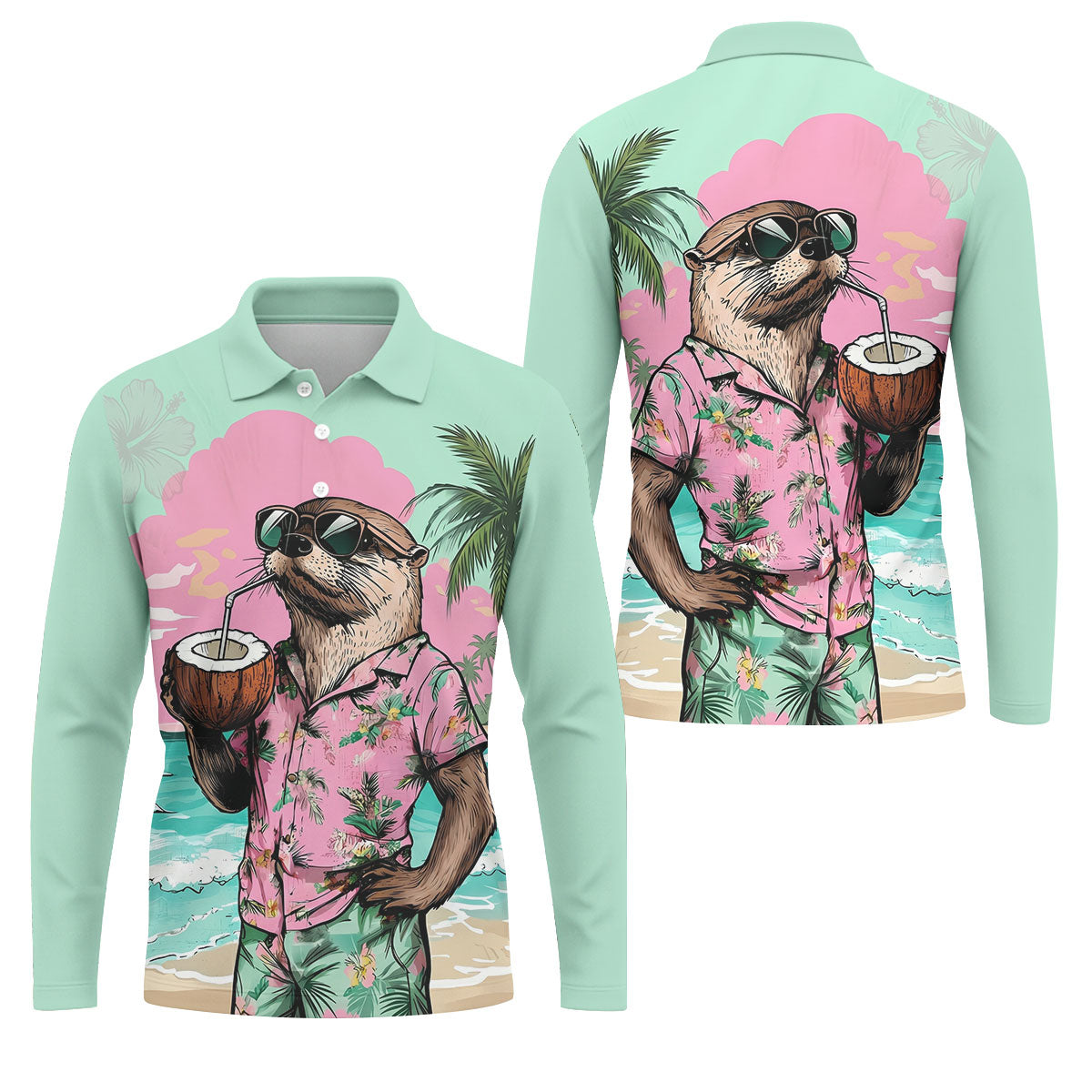Funny Otter Tropical Summer Hawaiian Golf Shirt, Polo Shirts For Men, Golfing Apparel