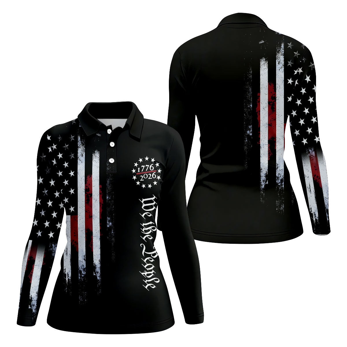 We The People 250 Years Black Vintage Golf Shirt, Patriotic 4th Of July Golf Shirt For Women