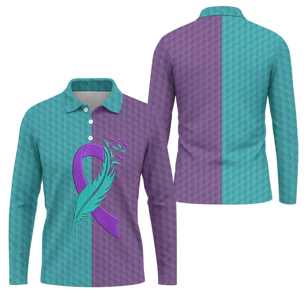 Suicide Prevention Ribbon Feather Birds Golf Polo Shirt, Mens Golf Polo, Mens Golf Apparel