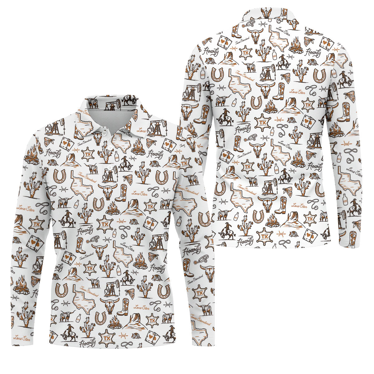 Texas Howdy Western Pattern Golf Polo Shirt, Mens Golf Shirts, Hawaiian Golf Shirt