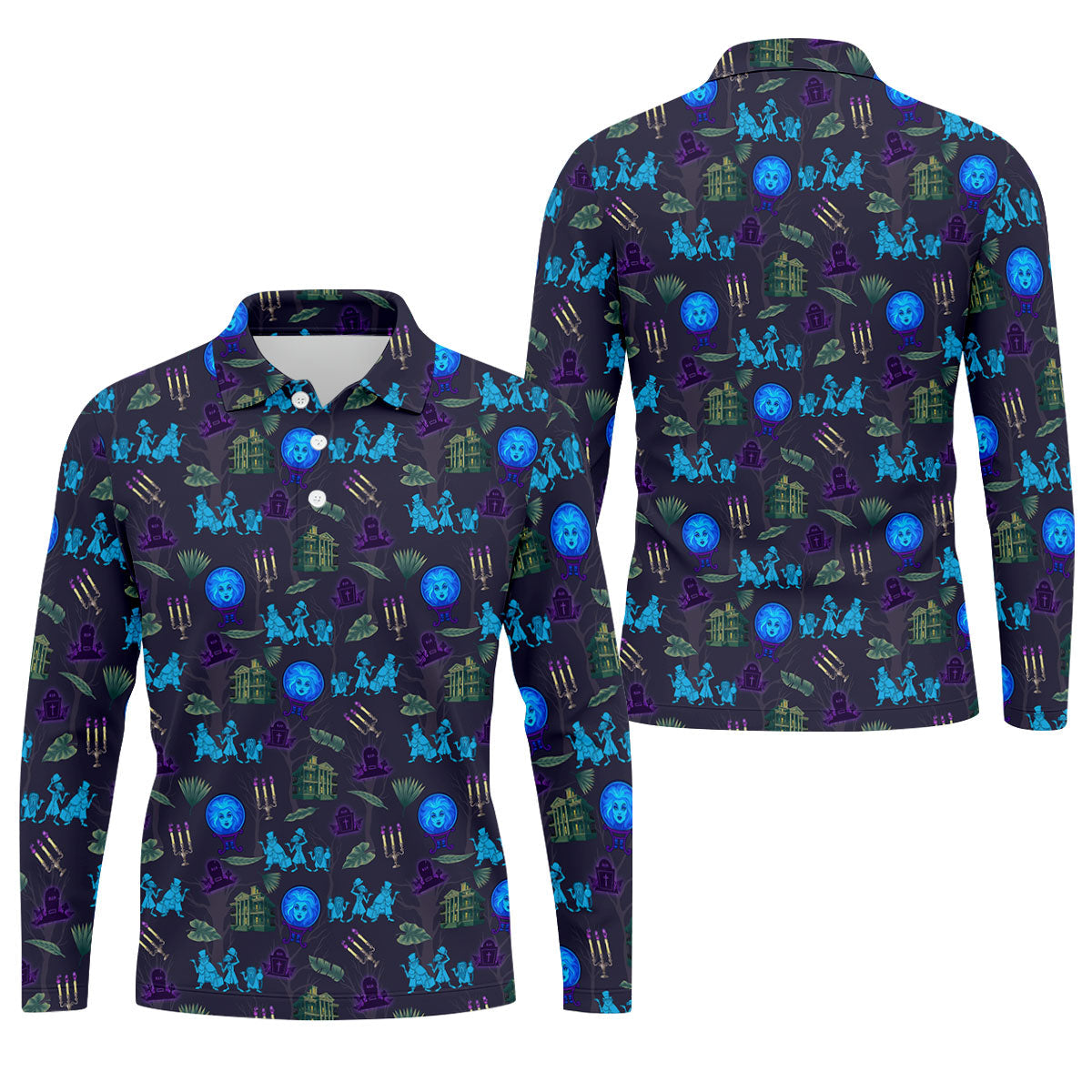 Crystal Ball Ghost Trio Halloween Polo Shirt, Golf Shirts For Men, Mens Golf Apparel
