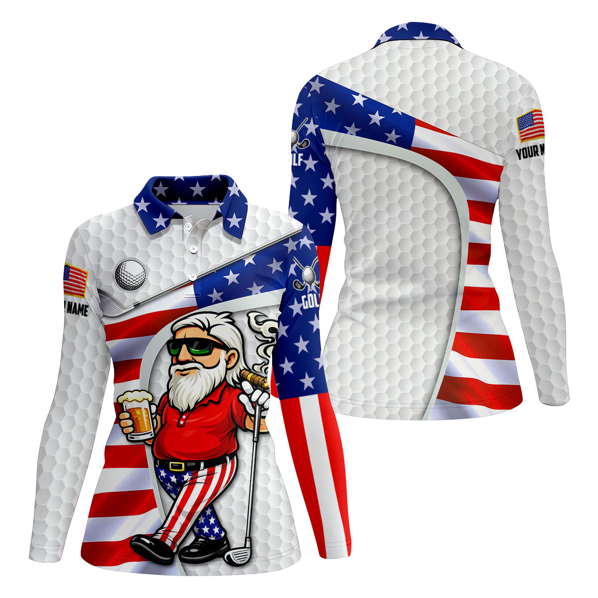Golf And Beer Patriotic Man Golf Ball Pattern 4th Of July White Golf Shirt, 250th Anniversary Women's Golf Tops