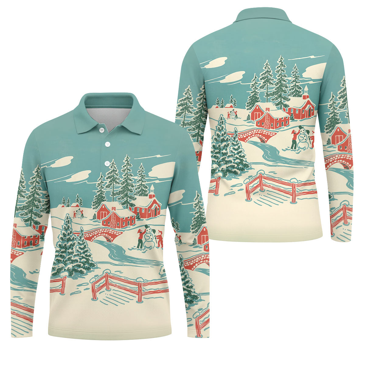 Christmas Winter Village Snowman Golf Polo Shirt, Mens Golf Polo, Golf Apparel For Men
