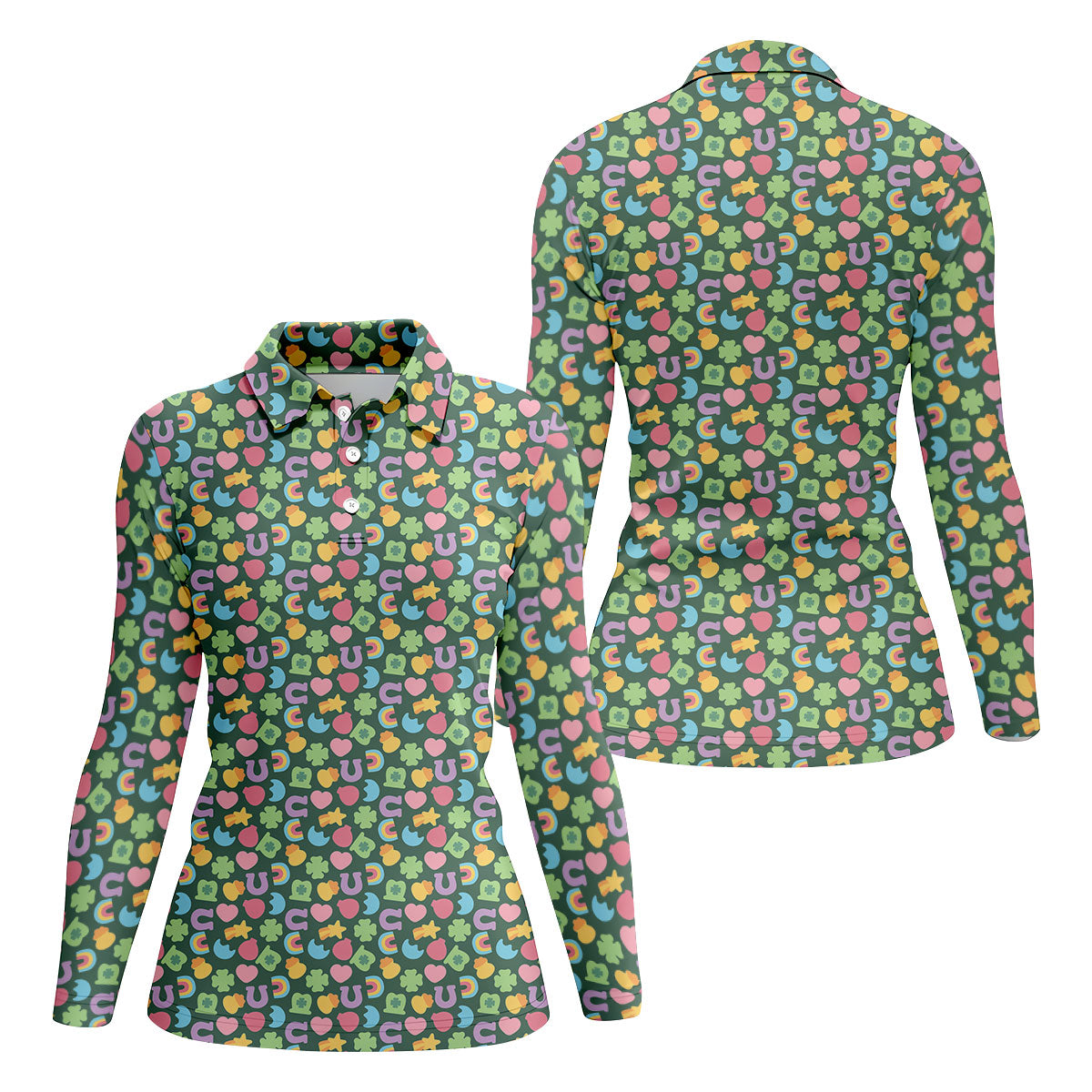St Patrick's Day Lucky Charms Green Golf Shirt, Cute Golf Outfit, Women's Golf Tops, Ladies Golf Polos
