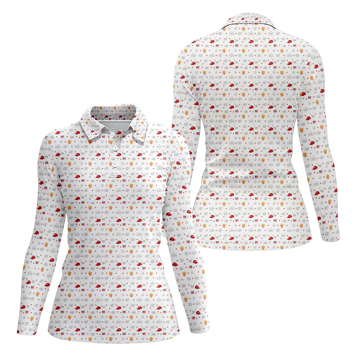 45 47 US Flag Pattern White Golf Shirt, Funny Golf Shirt, Women's Golf Tops, Ladies Golf Shirts
