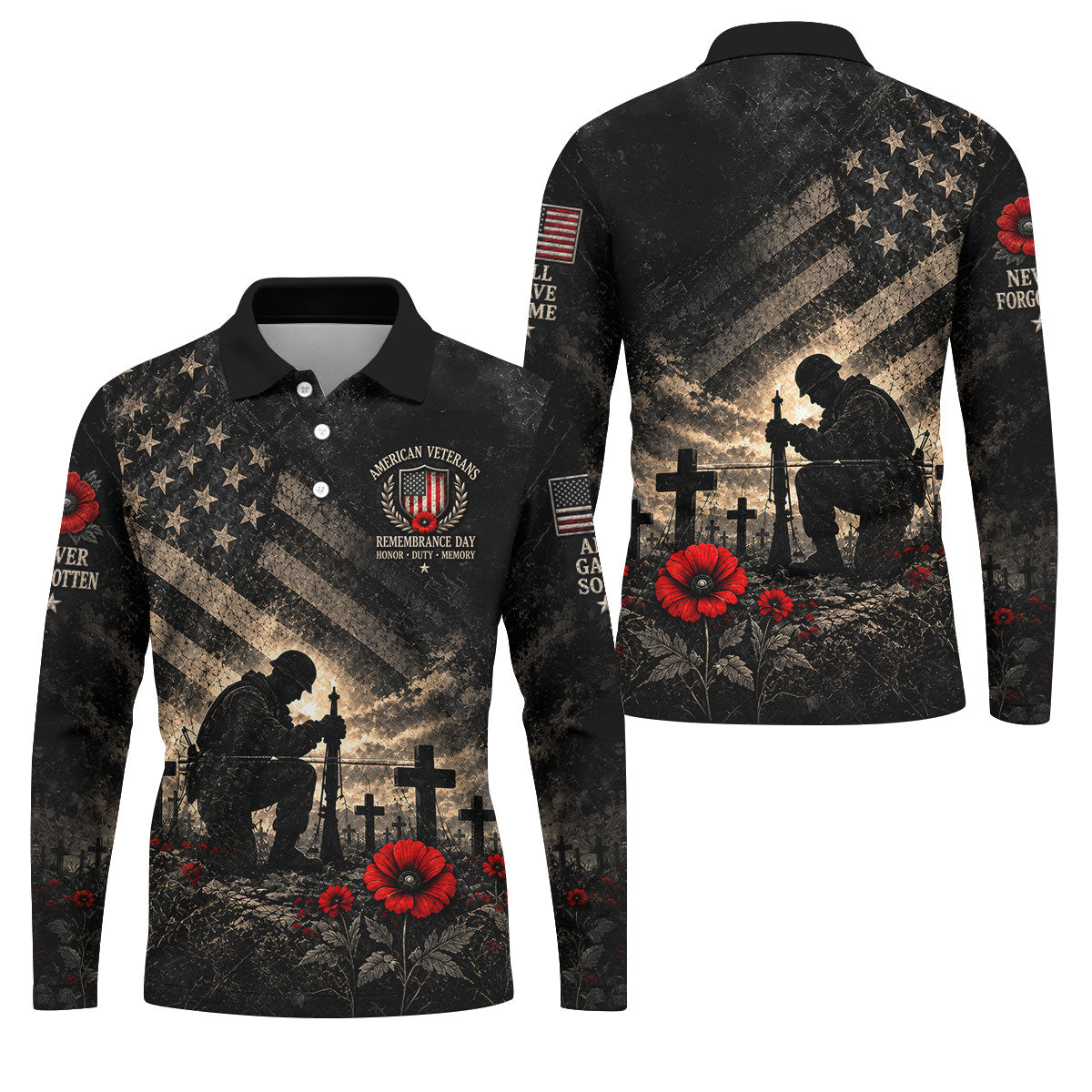 Poppy Soldier Memorial Golf Polo Shirt, Veterans Day Shirt, Mens Golf Polo Shirts