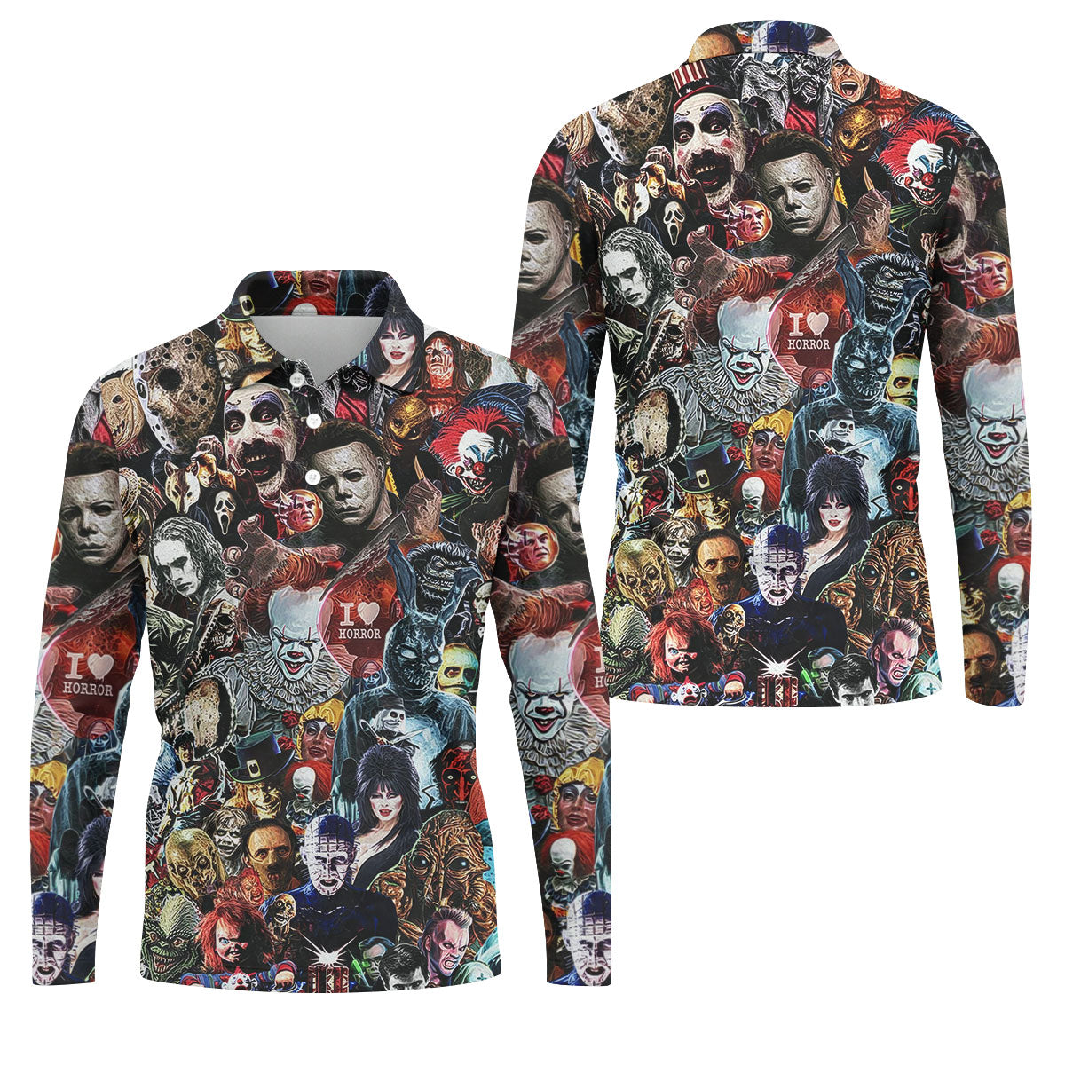 Classic Horror Icons Collage Halloween Golf Shirt, Mens Golf Polo, Printed Golf Shirts