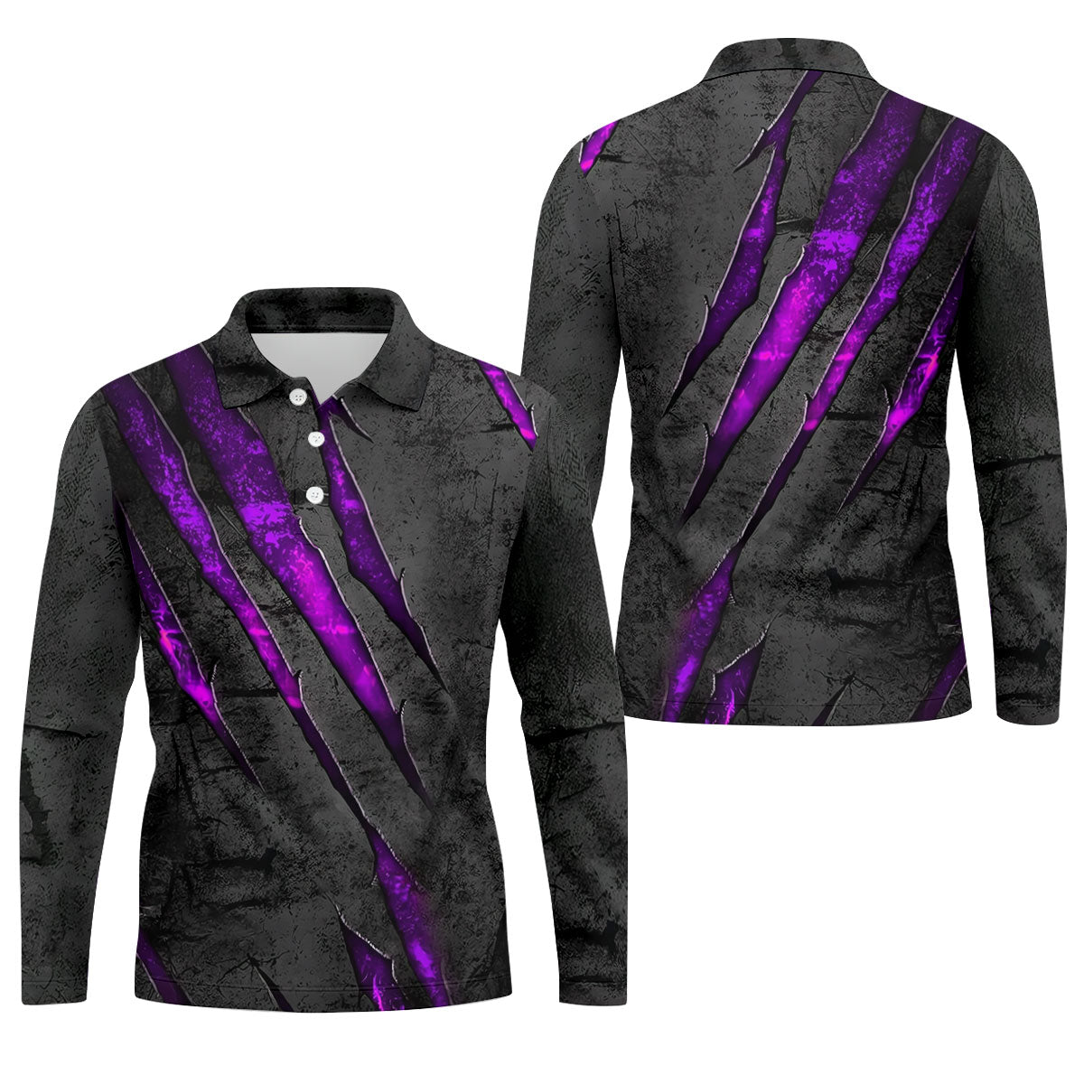 Purple Claw Marks Hawaiian Golf Shirt, Scratch Print Men's Golf Shirt, Polo Shirts For Men