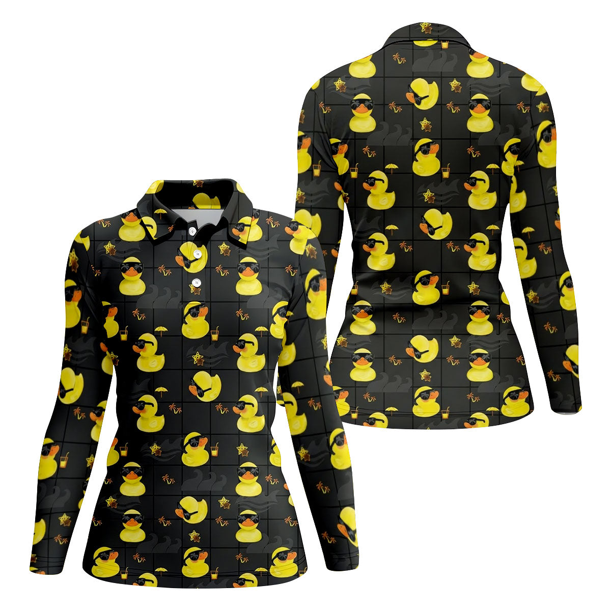 Yellow Rubber Duck Fun Women's Golf Shirts, Black Golf Shirt, Ladies Golf Shirts, Women's Polo Shirt