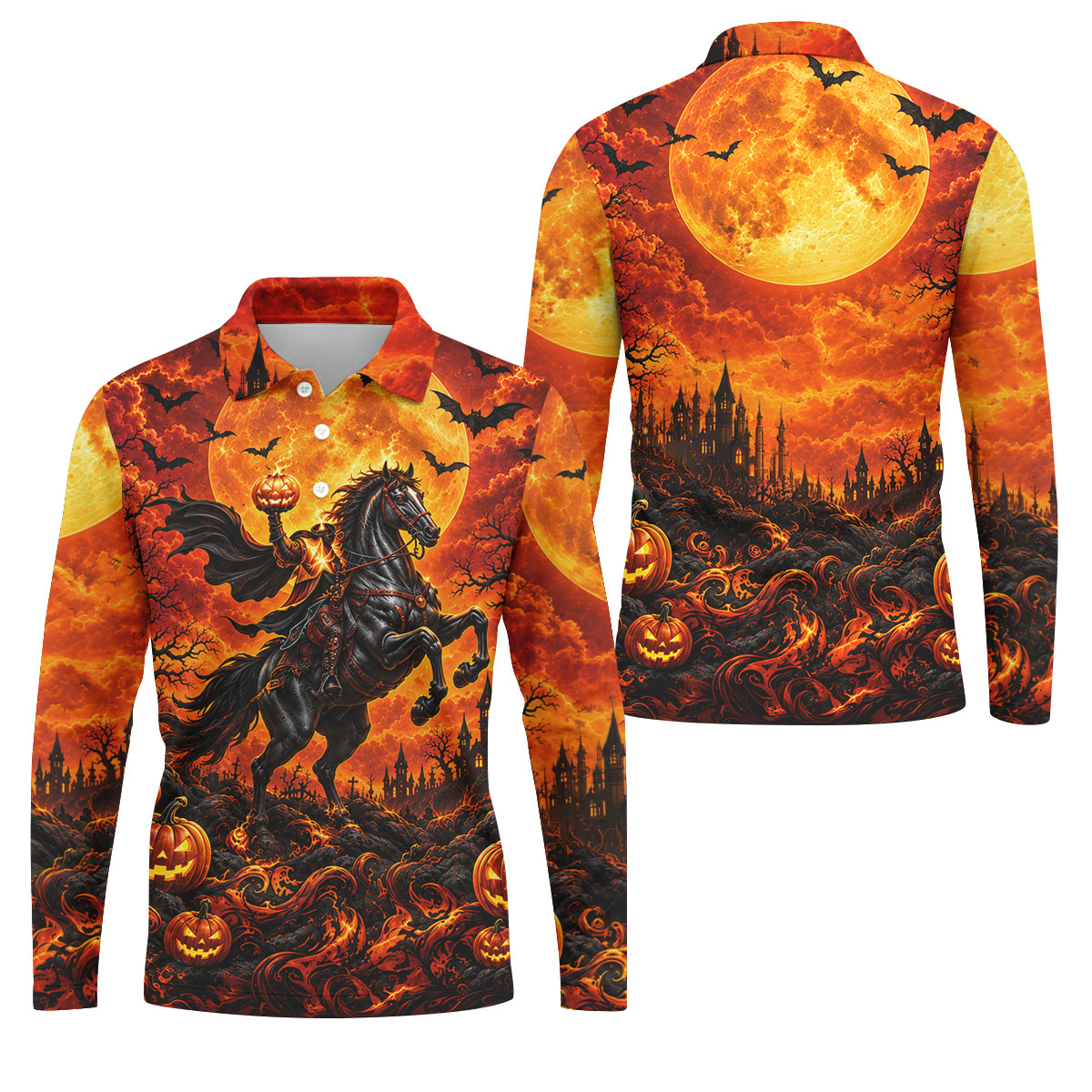Fire Moon Rider Halloween Horror Character Polo Shirt, Golf Polo, Golf Shirts For Men