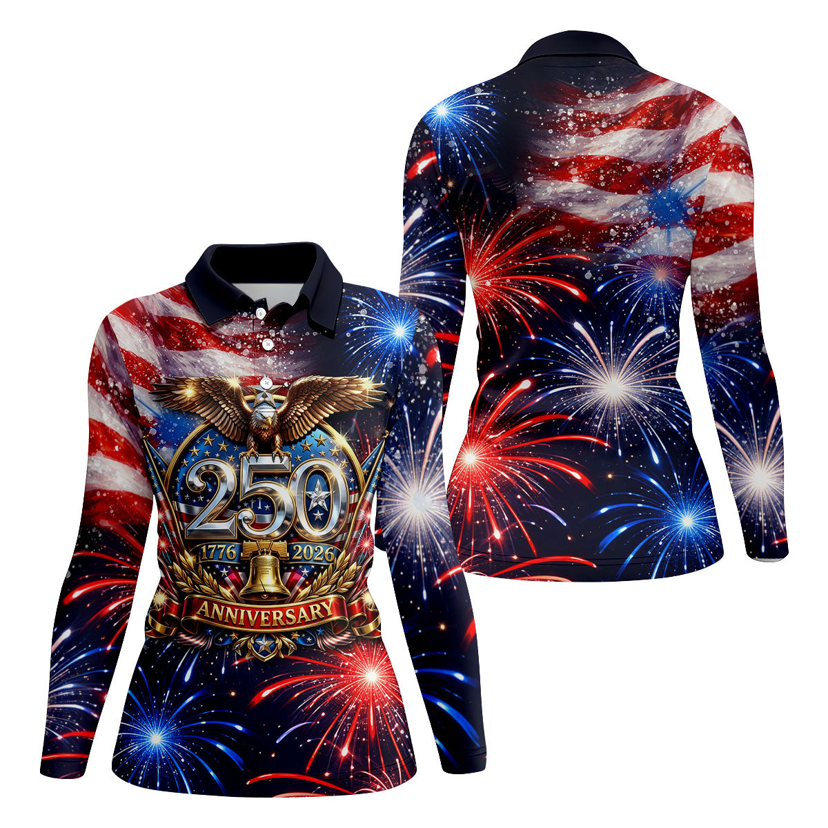 America Bald Eagle Red White Blue Patriotic Celebration 4th Of July Golf Shirt, 250 Years Golf Shirt For Women