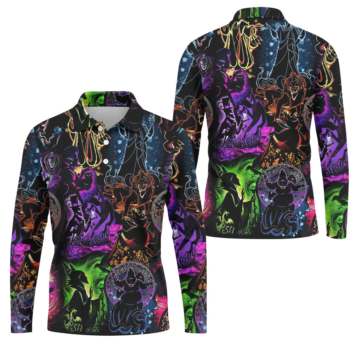 Neon Fantasy Villain Collage Halloween Polo Shirt, Men's Golf Shirt, Golf Apparel For Men