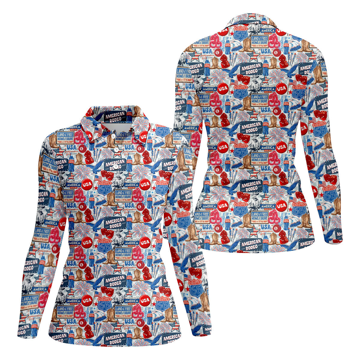 American Rodeo Western Theme Patriotic 4th Of July Golf Shirt, 250th Anniversary Golf Shirt For Women