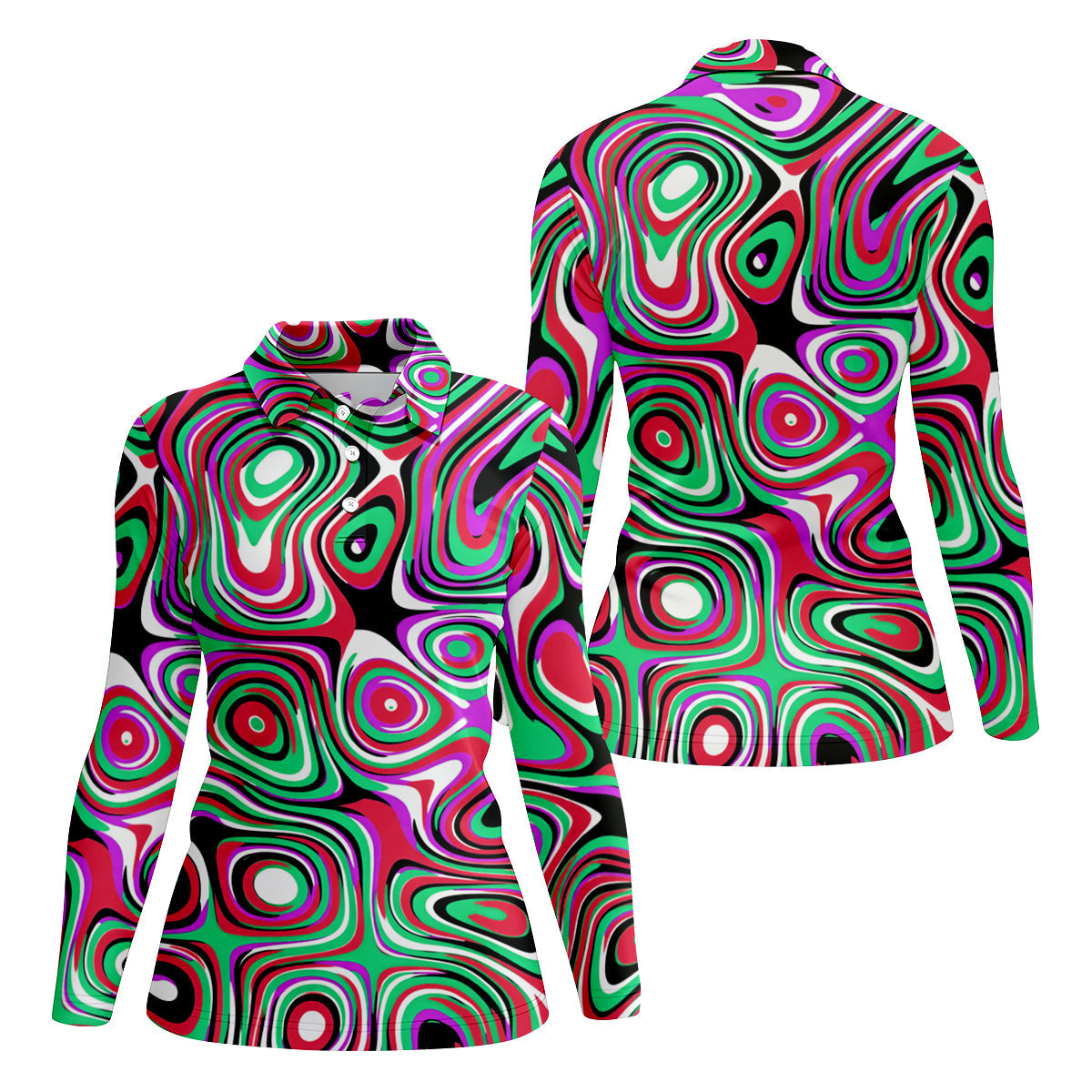 Pink And Green Fluid Art Cool Golf Shirt, Women's Golf Tops, Ladies Golf Shirts, Women's Polo Shirt