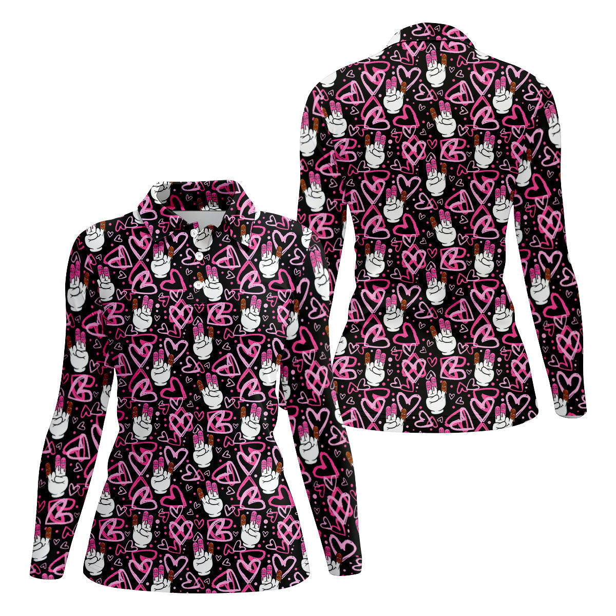 Chocolate Fingers Adult Humor Heart Pattern Fun Women's Golf Shirts, Valentines Golf Gift, Women's Golf Tops