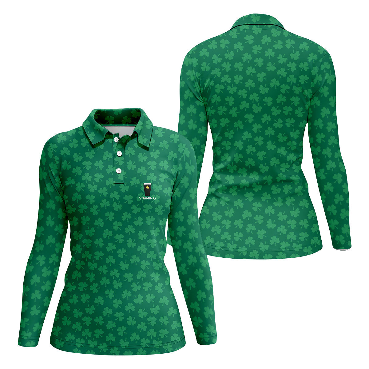 Vitamin G Shamrock Pattern Golf And Beer Green Golf Shirt, St Patrick's Day Golf Shirt, Women's Golf Shirts