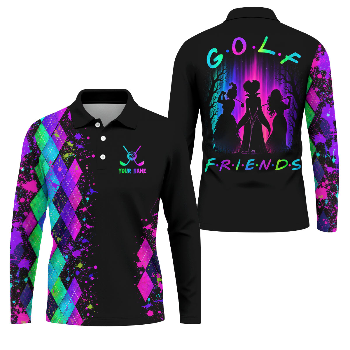 Custom Name Golf Friends Halloween Golf Polo Shirt, Horror Character Shirt, Mens Golf Polo