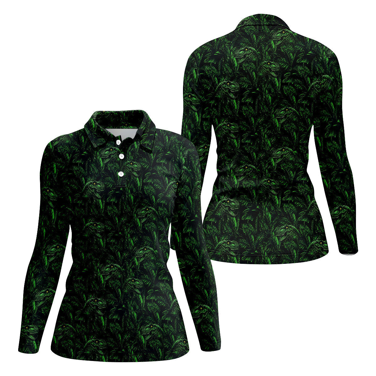Dinosaurs In The Forest Deep Forest Green Hawaiian Golf Shirt, Women's Polo Shirt