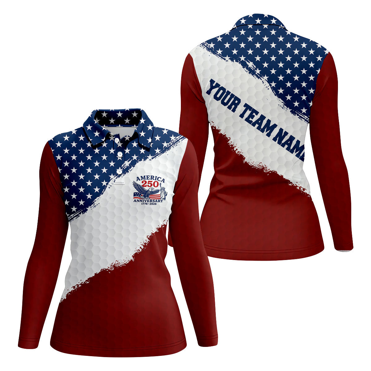 Red White Blue Splatter Paint Golf Ball Pattern 4th Of July Golf Shirt, 250th Anniversary Golf Shirt For Women