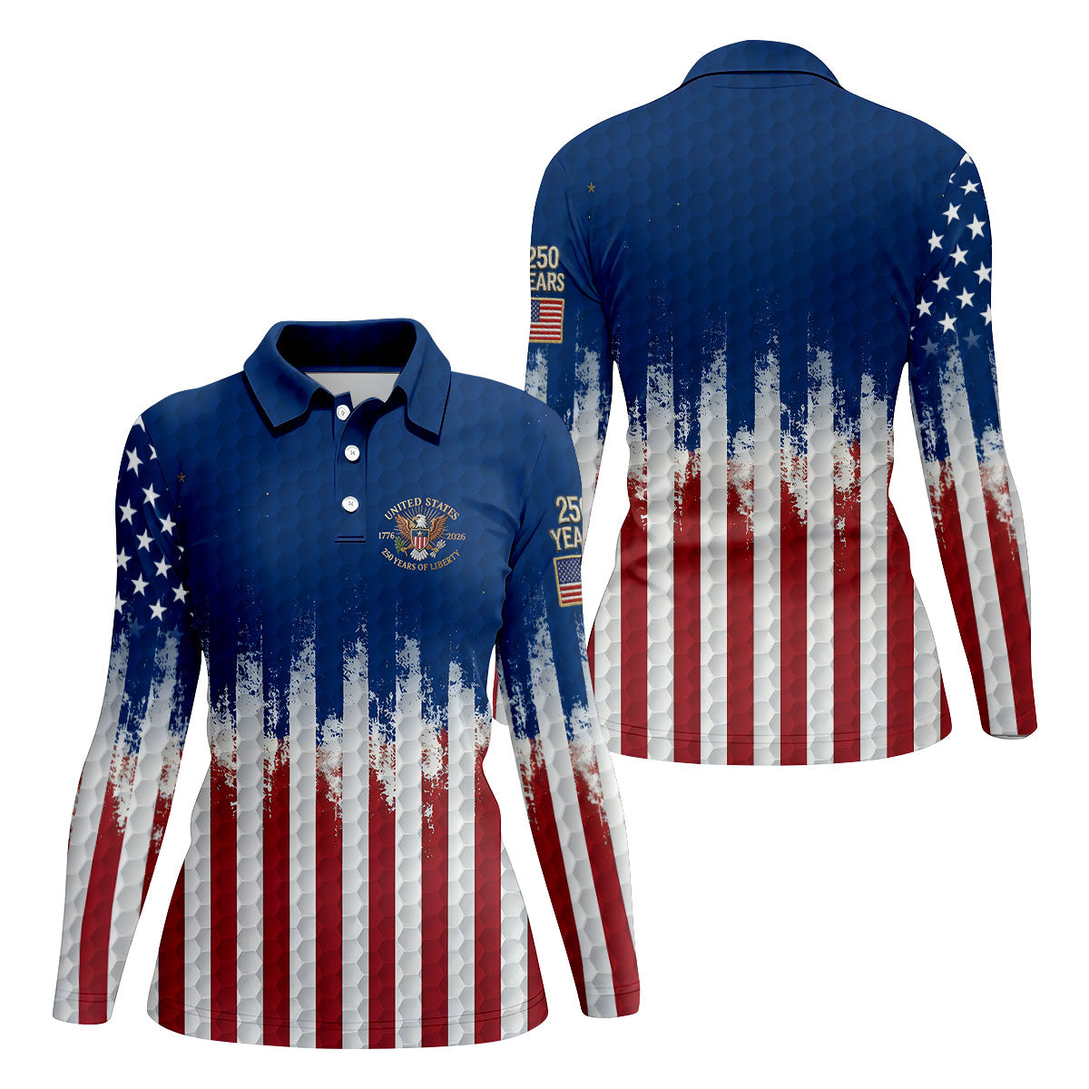 250 Years Of Liberty Distressed American Flag Golf Shirt, Patriotic 4th Of July Golf Shirt For Women