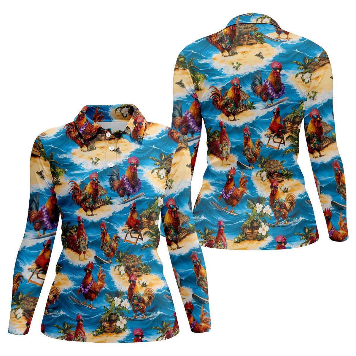 Cool Rooster Beach Vacation Hawaiian Golf Shirt, Golf Polo For Women, Printed Golf Shirt