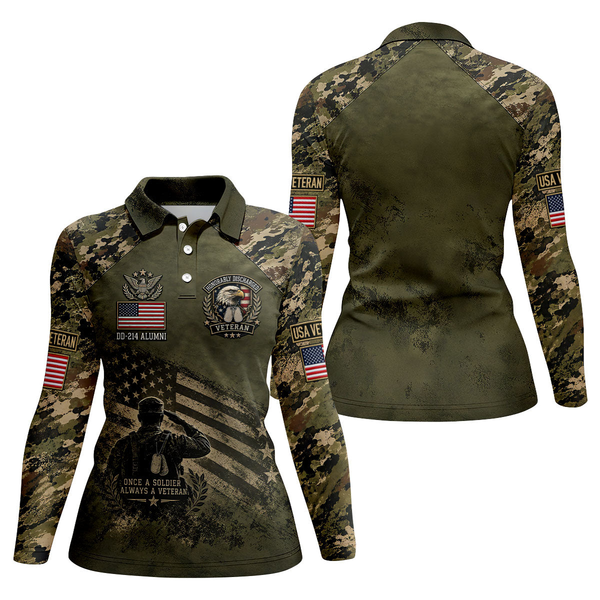 DD-214 Honorably Discharged Camo Polo Shirt, Womens Golf Polo, Veterans Day Shirt