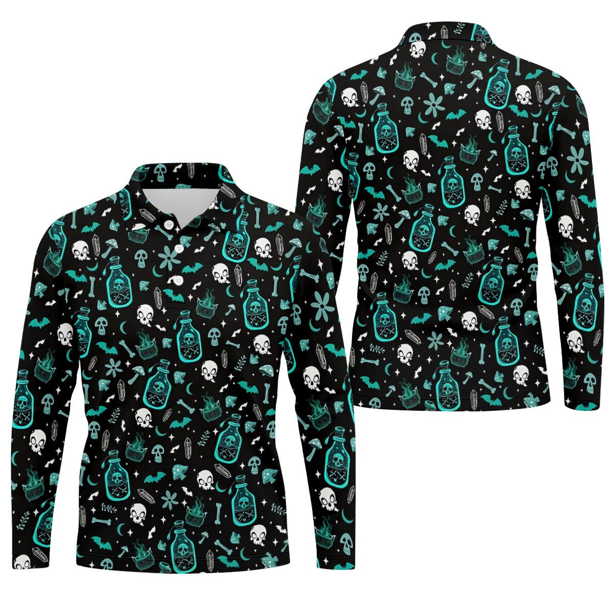 Skull Potion Halloween Pattern Polo Shirt, Printed Golf Shirts, Golf Apparel For Men