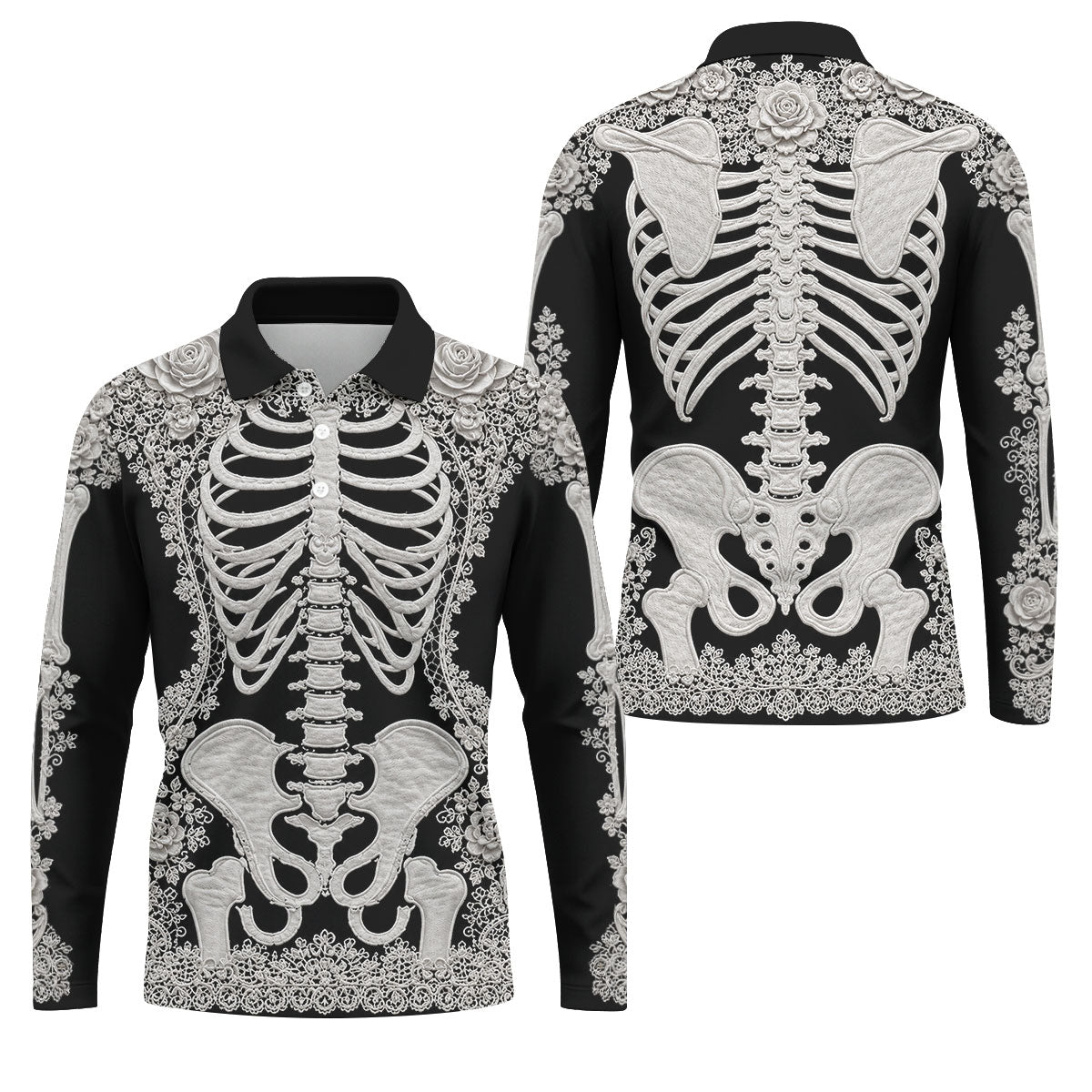 Floral Skeleton Halloween Golf Polo Shirt, Golf Shirts For Men, Mens Golf Apparel