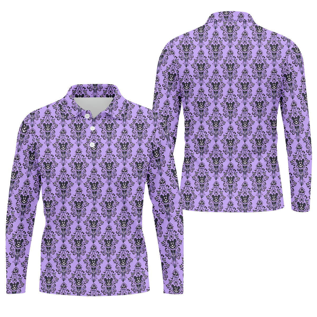 Purple Demon Face And Bat Halloween Polo Shirt, Golf Shirts For Men, Mens Golf Apparel