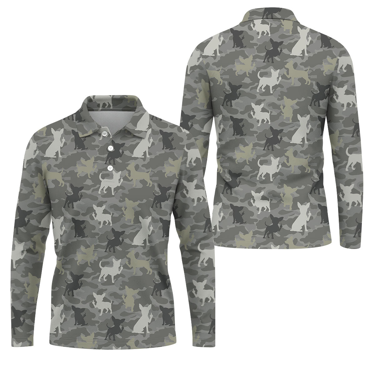 Grey Camo Chihuahua Dog Pattern Golf Shirt, Mens Polo Shirt, Golf Shirts For Men, Performance Golf Shirt