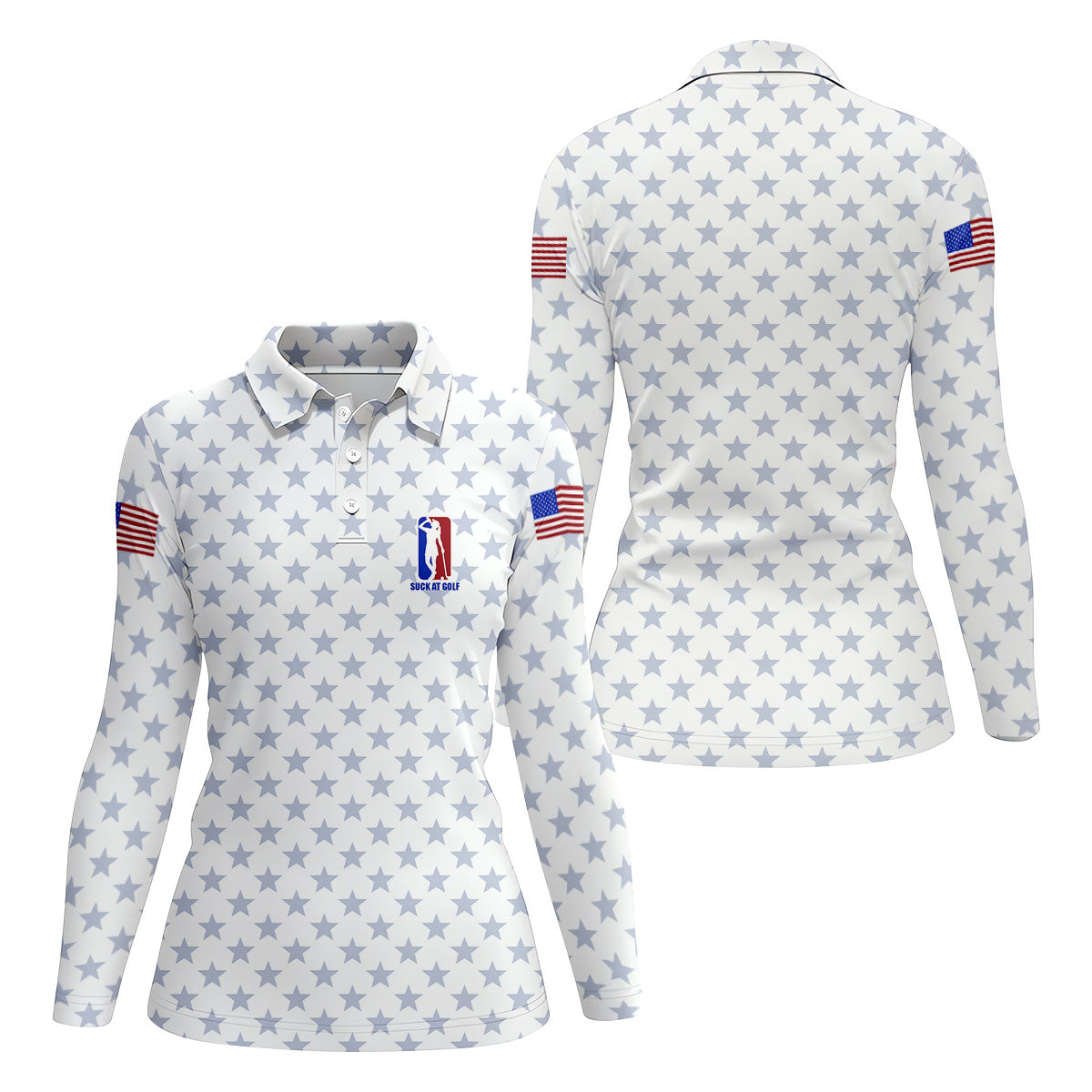Suck At Golf Patriotic 4th Of July Stars Pattern White Golf Shirt, 250th Anniversary Golf Shirt For Women
