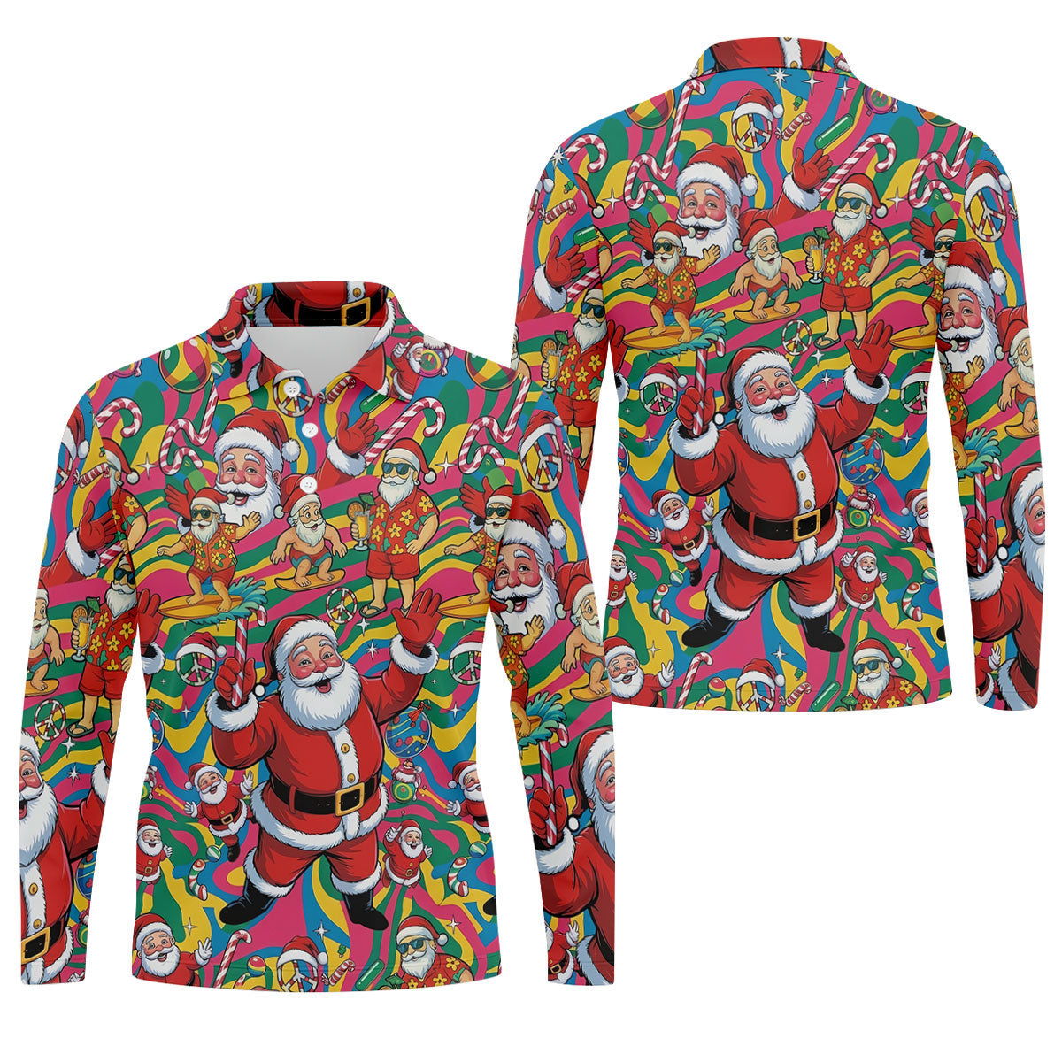 Funny Tropical Santa Christmas Polo Shirt, Mens Golf Polo, Christmas Shirts For Men