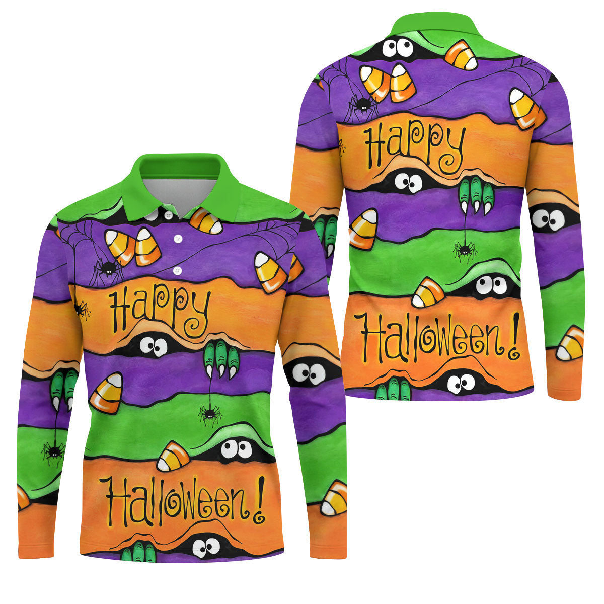 Happy Halloween Candy Monster Horror Character Polo Shirt, Golf Shirt, Mens Golf Polo