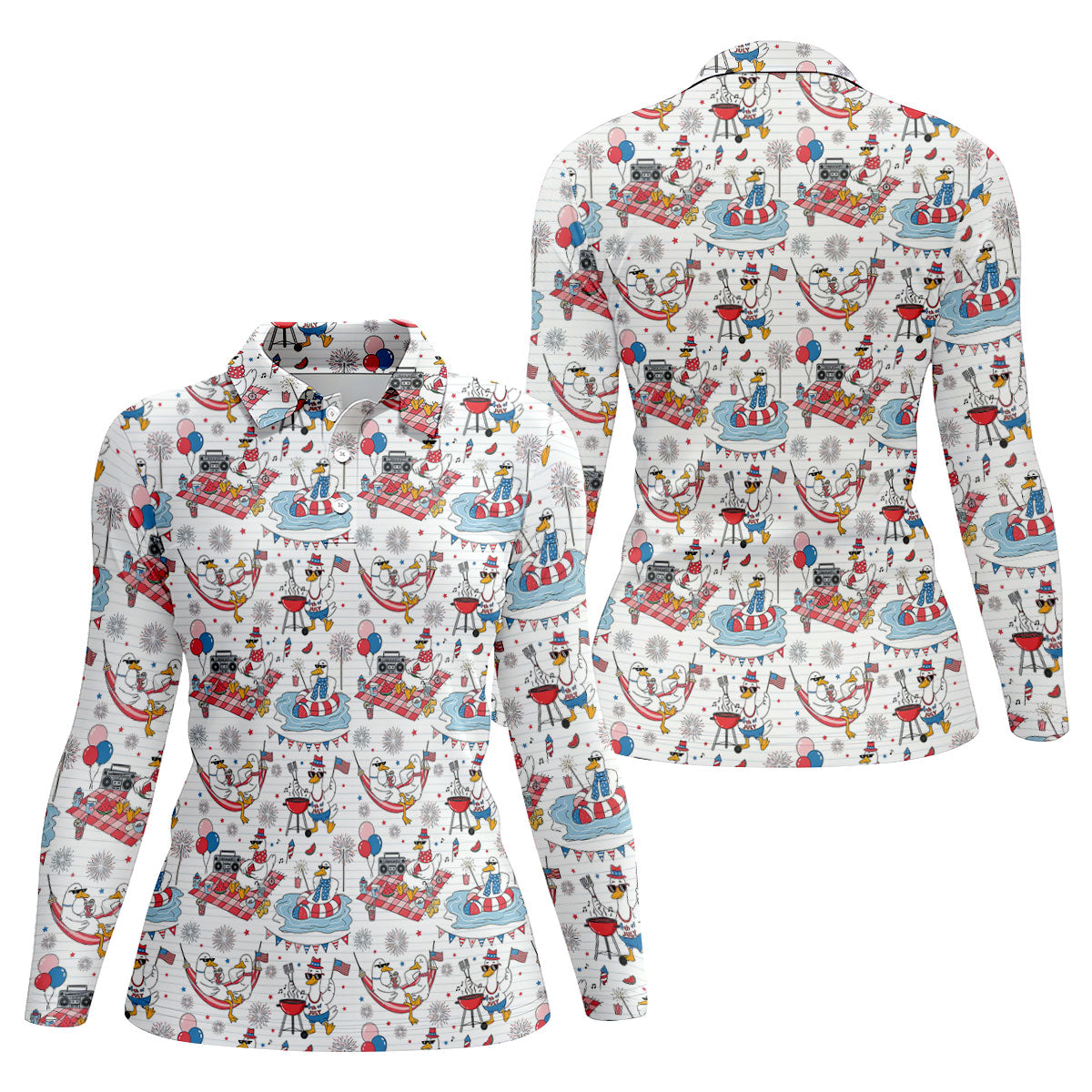 Funny Patriotic Duck Summer Party Polo Shirt, Womens Golf Polo, Golf Shirts For Women