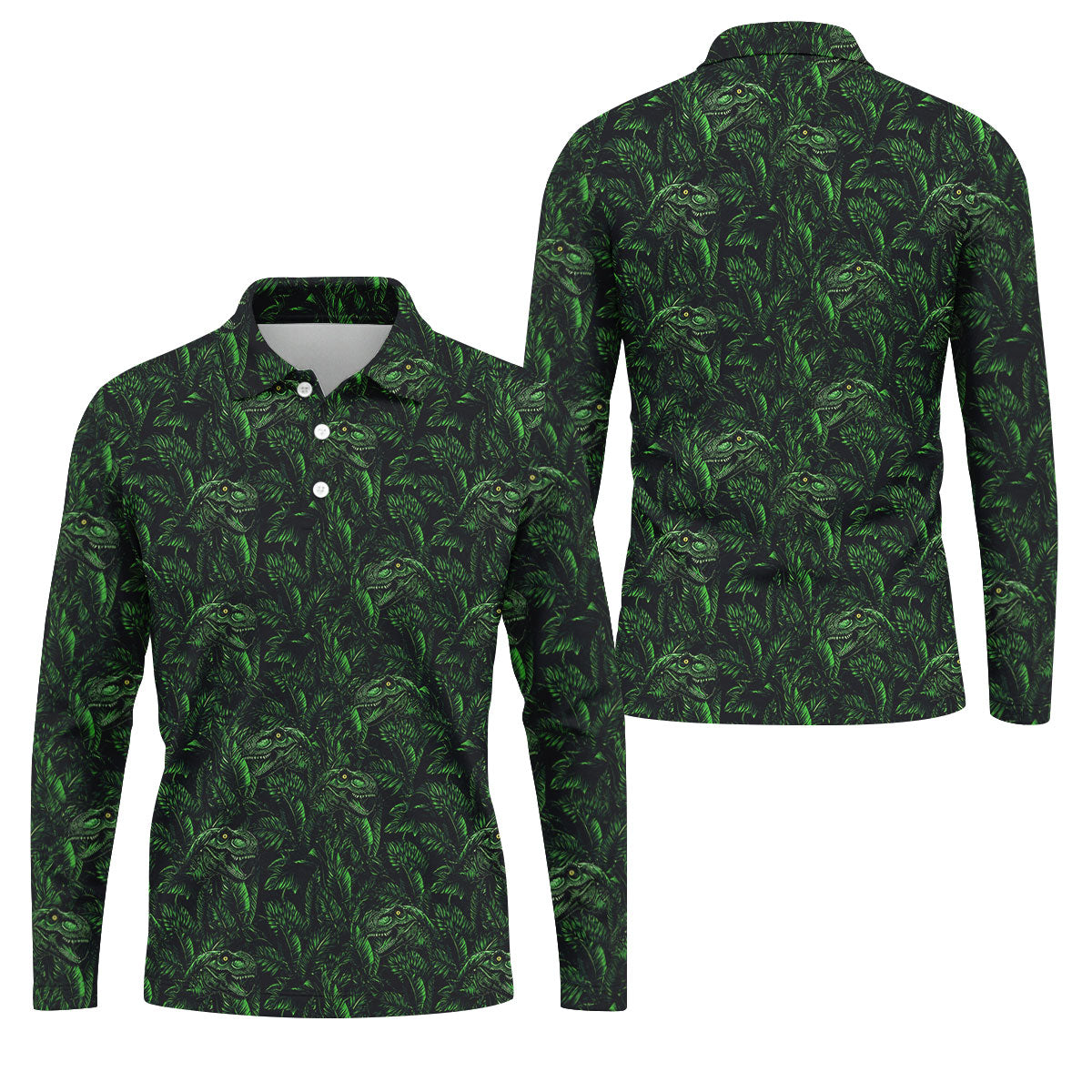 Dinosaurs In The Forest Deep Forest Green Hawaiian Golf Shirt, Polo Shirts For Men