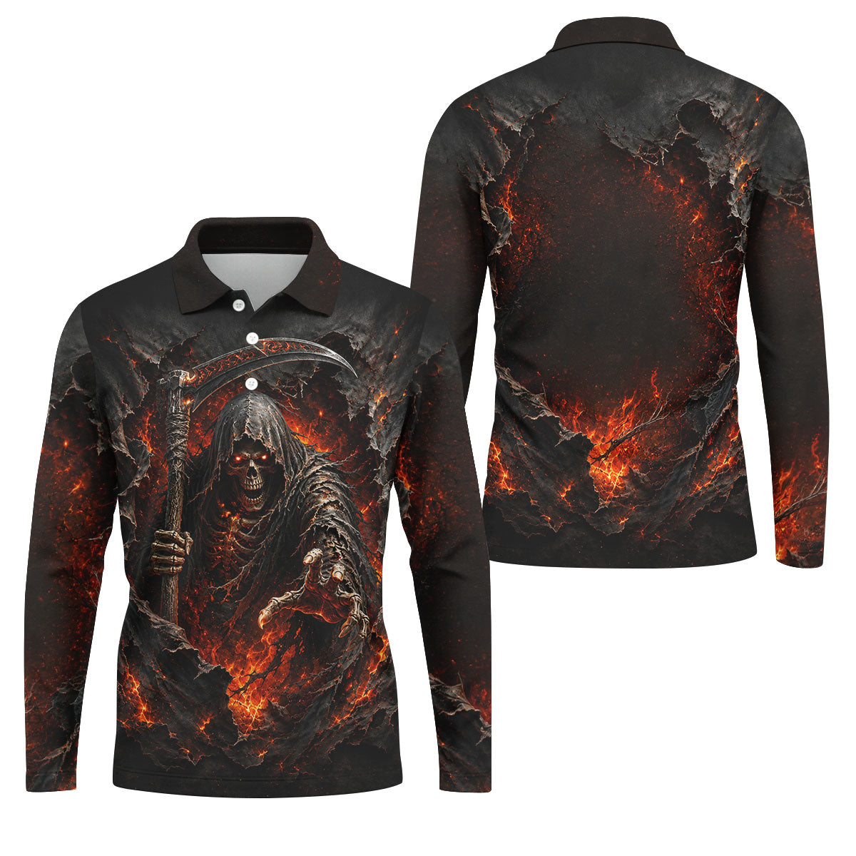 Halloween Grim Reaper Horror Character Polo Shirt, Mens Golf Shirts, Golf Apparel For Men