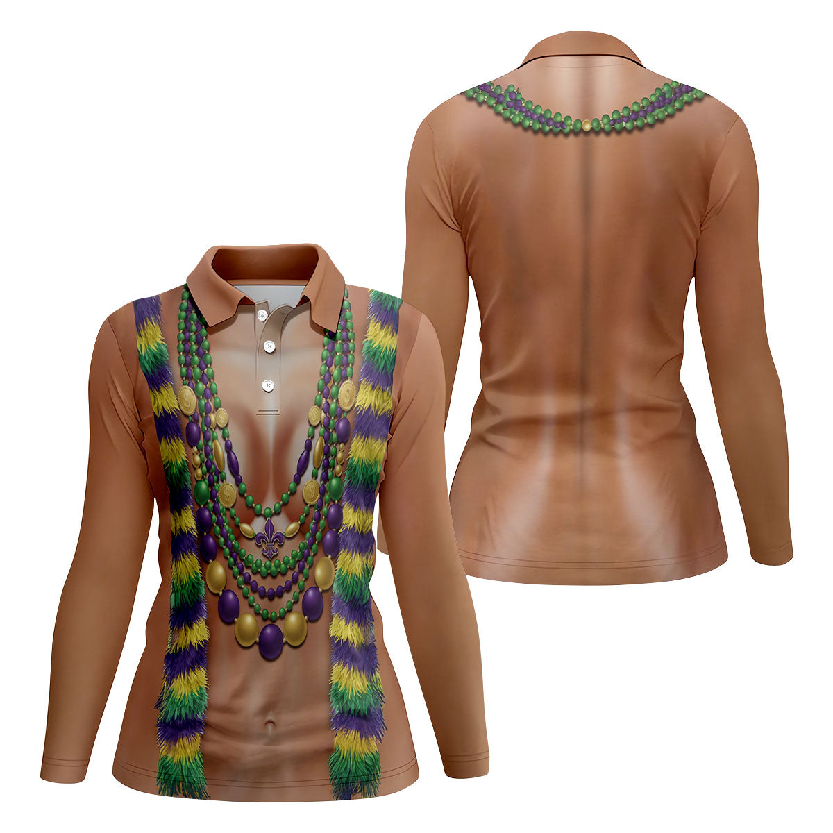 Funny 3D Print Mardi Gras Fleur De Lis Skin Color Women's Golf Tops, Fun Women's Golf Shirts, Ladies Golf Polos