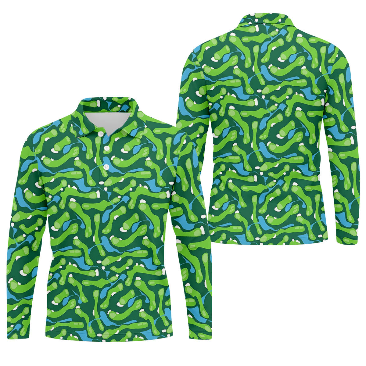 Golf Course Layout Golf Shirt, Fairway Water Hazard Pattern, Golf Shirt For Men