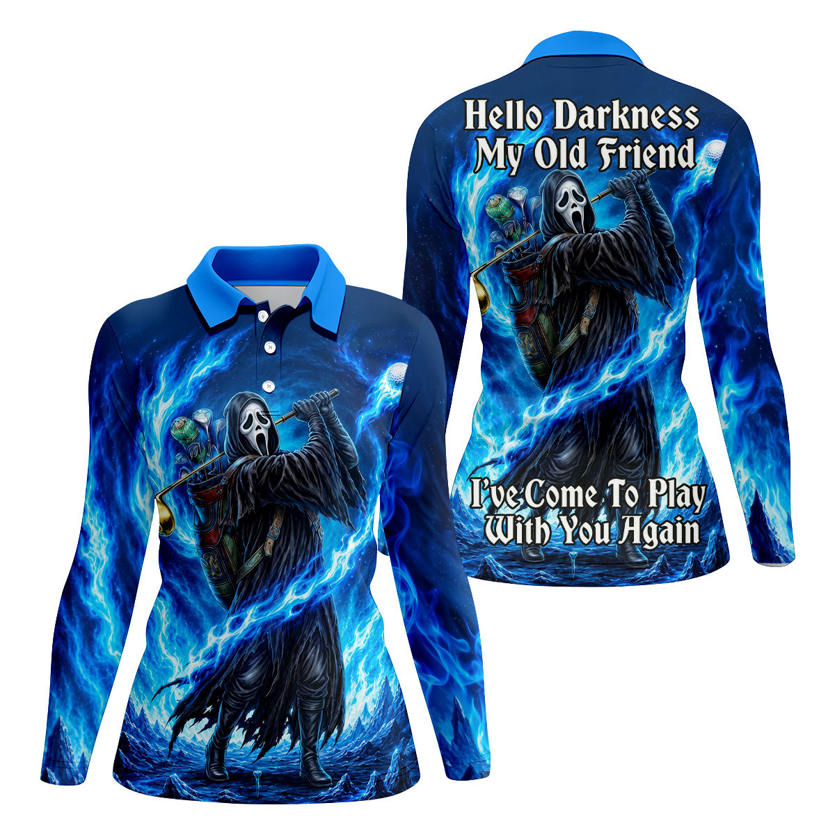 Hello Darkness Flame Horror Character Polo Shirt, Womens Golf Tops, Golf Polo For Women