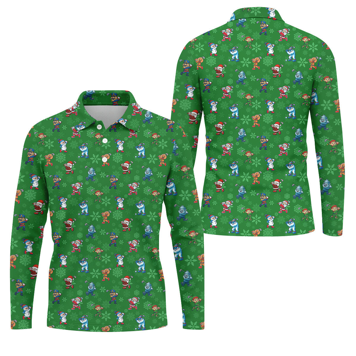 Funny Christmas Characters Golf Pose Green Golf Shirt, Christmas Golf Shirt, Polo Shirts For Men