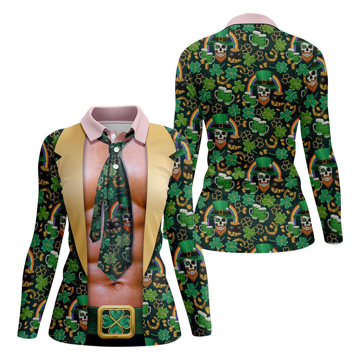 Funny Costume Shamrock St Patrick's Day Golf Shirt, Women's Golf Tops, Ladies Golf Shirts