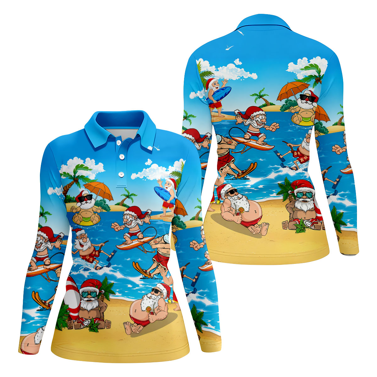 Santa Claus Summer Beach Party Golf Shirt, Golf Polo For Women, Printed Golf Shirt