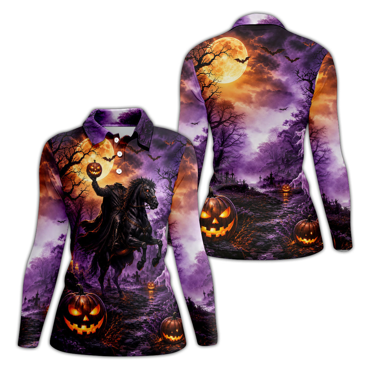 Halloween Headless Rider Horror Character Polo Shirt, Ladies Golf Shirts, Womens Golf Tops