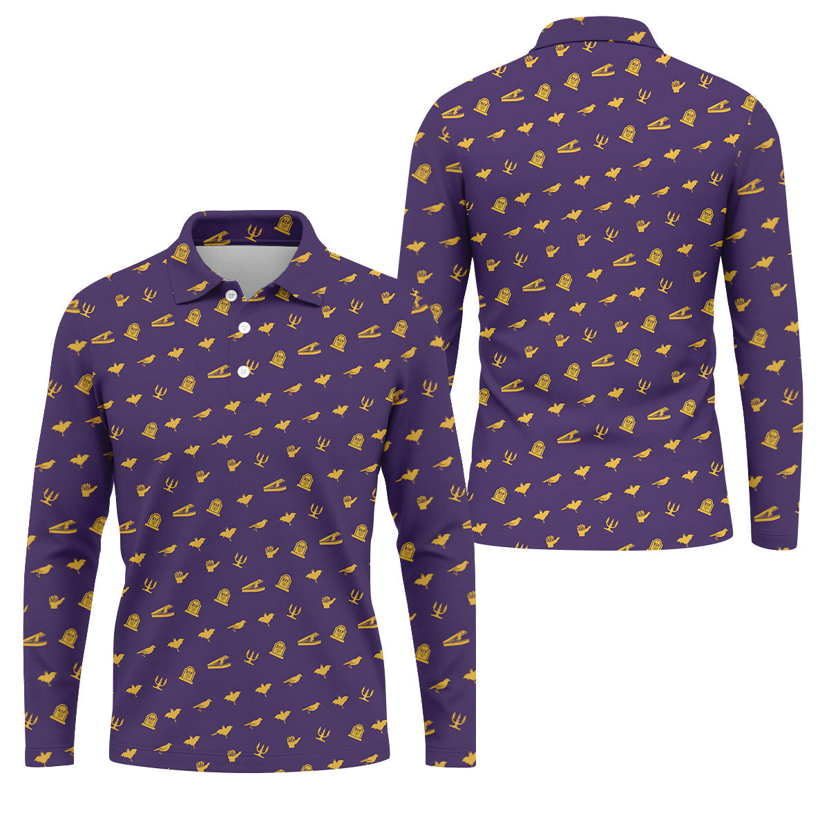 Purple Gravestone Bat Halloween Pattern Polo Shirt, Golf Shirts For Men, Mens Polo Shirts
